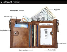 Load image into Gallery viewer, Crazy Horse Genuine Leather Double Zipper Wallet - 5 Colors
