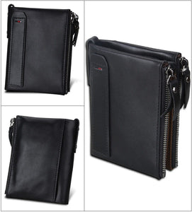 Crazy Horse Genuine Leather Double Zipper Wallet - 5 Colors