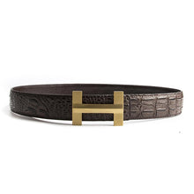 Load image into Gallery viewer, Luxury Crocodile Pattern Brass Buckle Leather Belt
