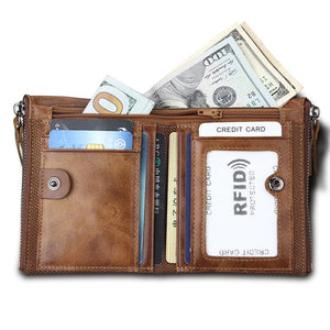 Genuine Leather Zipper Wallet - 5 Colors