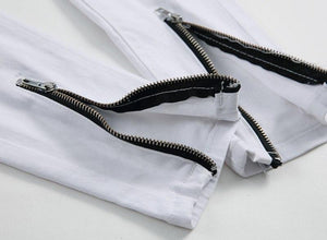 Premium White Ripped Skinny Ankle Zipper Jeans