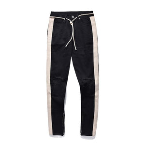 Distressed Knee Ripped Side Stripe Ankle Zipper Jeans