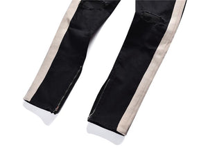 Distressed Knee Ripped Side Stripe Ankle Zipper Jeans