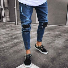 Load image into Gallery viewer, Dark Blue Skinny Tapered Ankle Zipper Jeans
